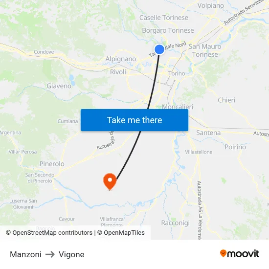 Manzoni to Vigone map