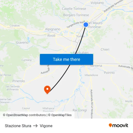 Stura Station to Vigone map