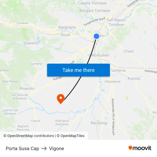 Porta Susa Terminal to Vigone map