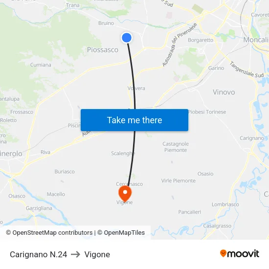 Carignano N.24 to Vigone map