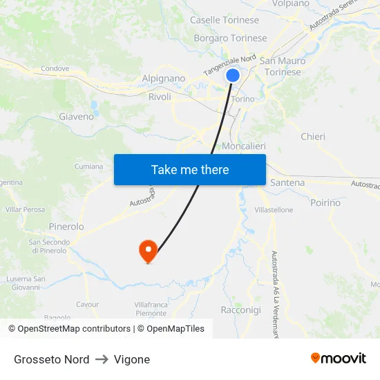 Grosseto Nord to Vigone map