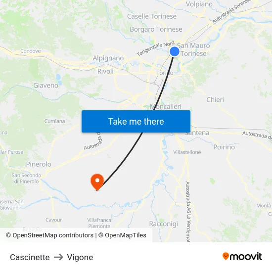 Cascinette to Vigone map