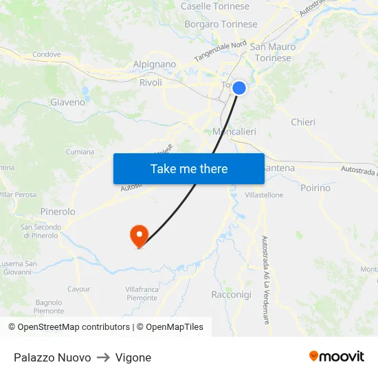 New Palace to Vigone map