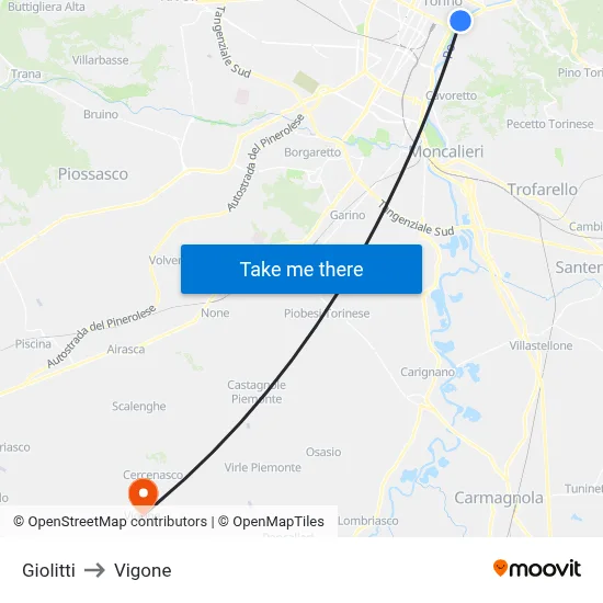 Giolitti to Vigone map