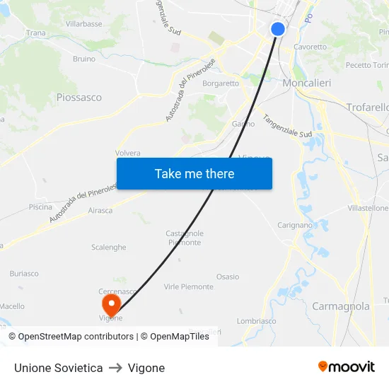 Soviet Union to Vigone map