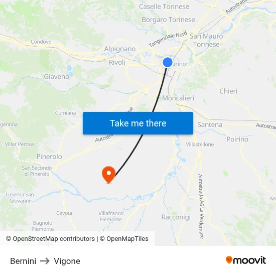 Bernini to Vigone map