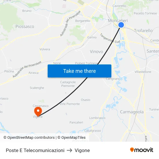 Post and Telecommunications to Vigone map