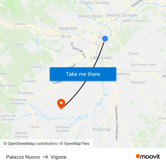 New Palace to Vigone map