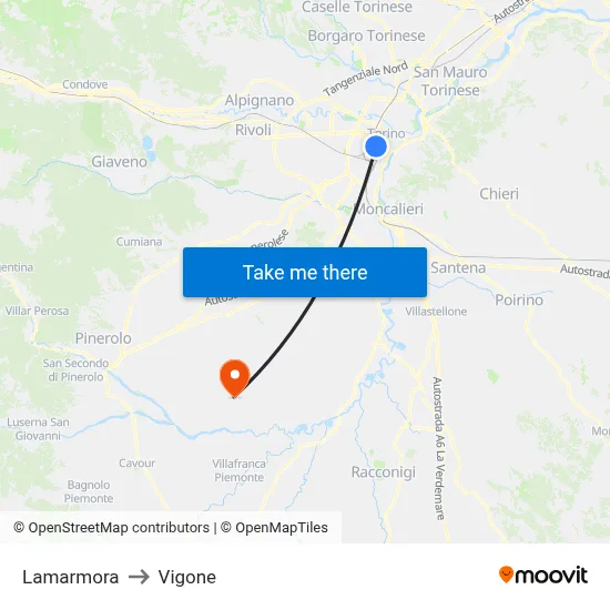 Lamarmora to Vigone map
