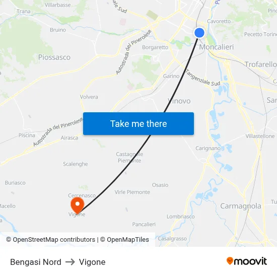 Bengasi North to Vigone map