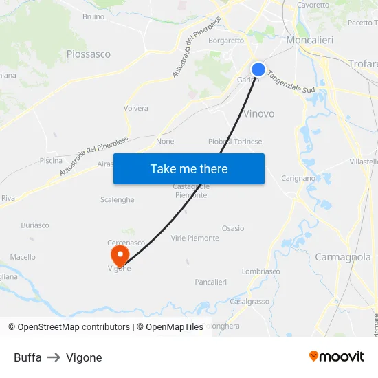 Buffa to Vigone map