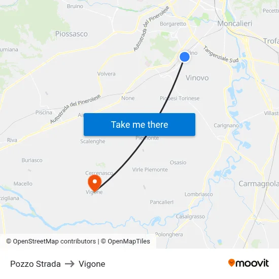 Pozzo Strada to Vigone map