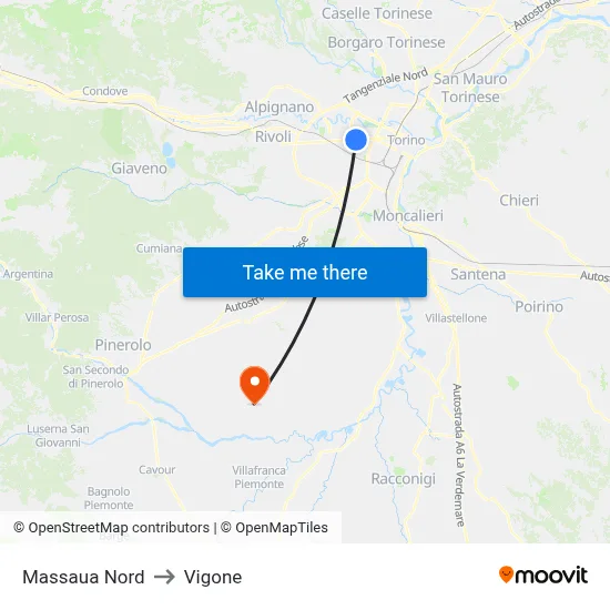 Massaua North to Vigone map