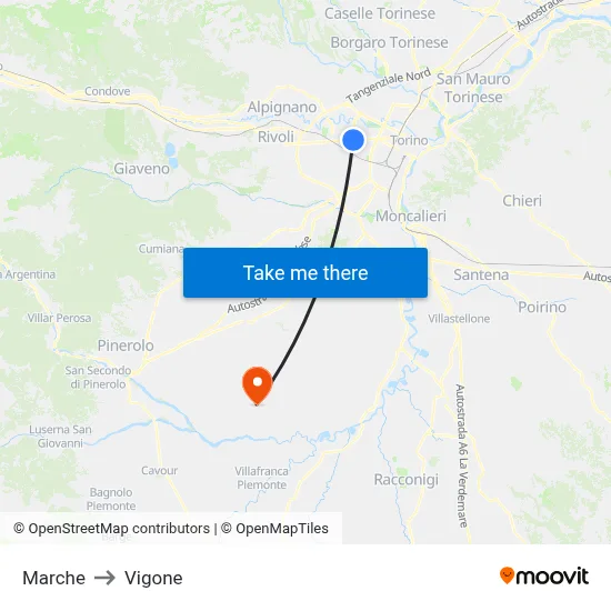 Marche to Vigone map