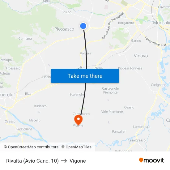 Rivalta (Avio Gate 10) to Vigone map