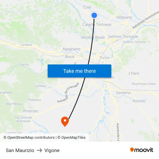 San Maurizio to Vigone map