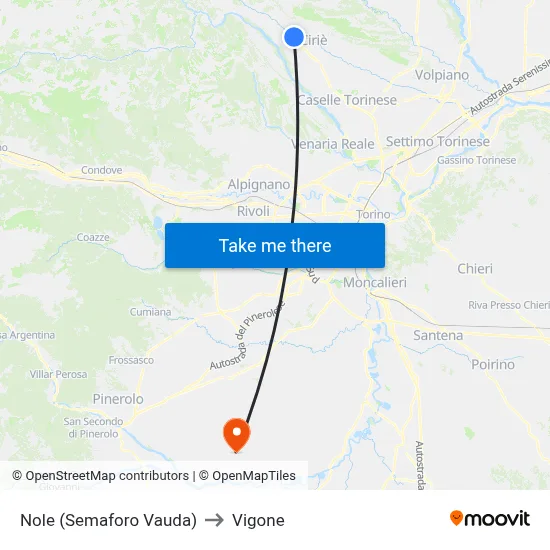 Nole (Vauda Traffic Light) to Vigone map