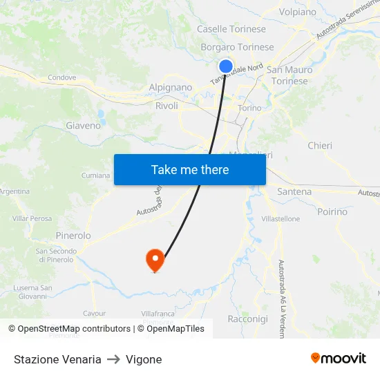 Venaria Station to Vigone map