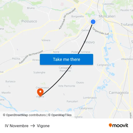 IV November to Vigone map