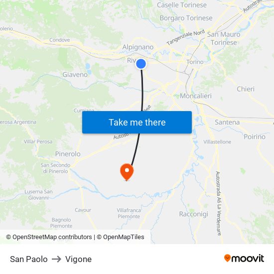 San Paolo to Vigone map