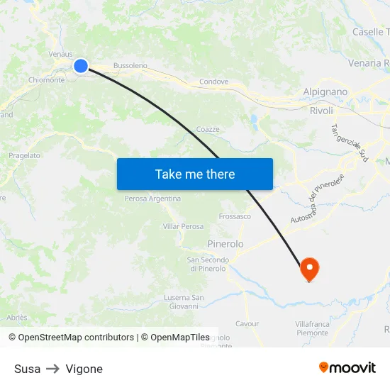 Susa to Vigone map