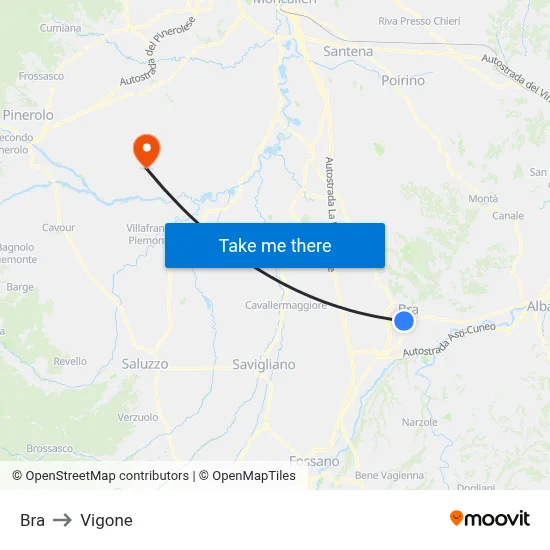 Bra to Vigone map