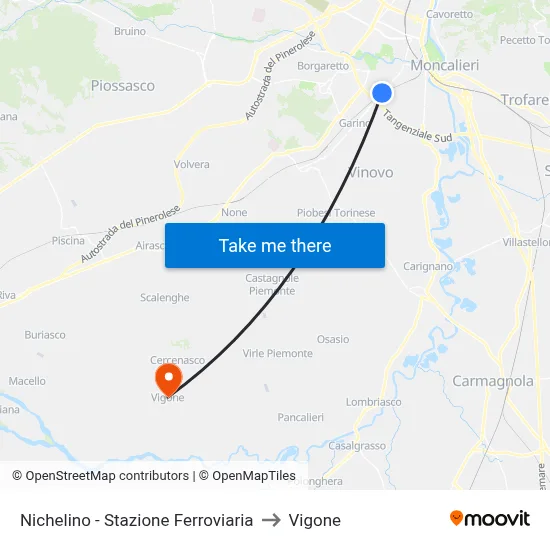 Nichelino - Railway Station to Vigone map