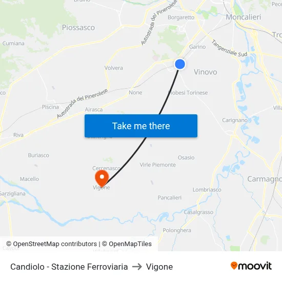 Candiolo - Railway Station to Vigone map
