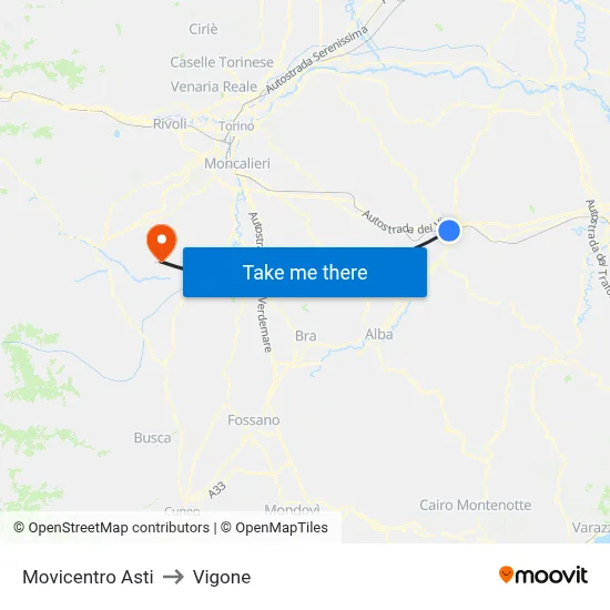 Asti Movicentro to Vigone map