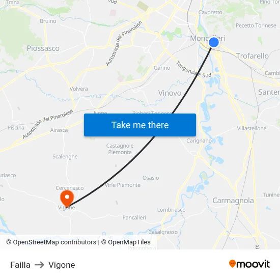 Failla to Vigone map