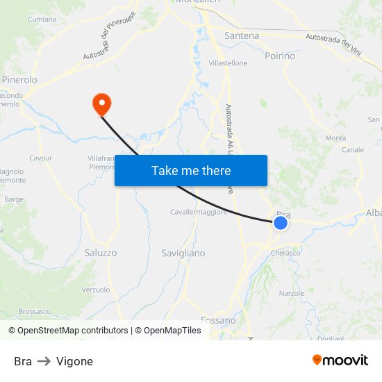 Bra to Vigone map