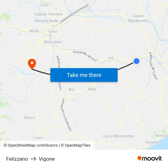 Felizzano to Vigone map