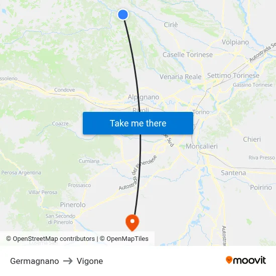Germagnano to Vigone map