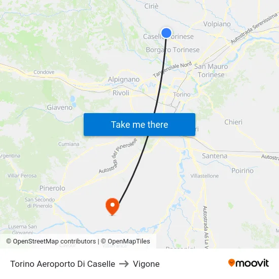 Torino Aeroporto Di Caselle to Vigone map