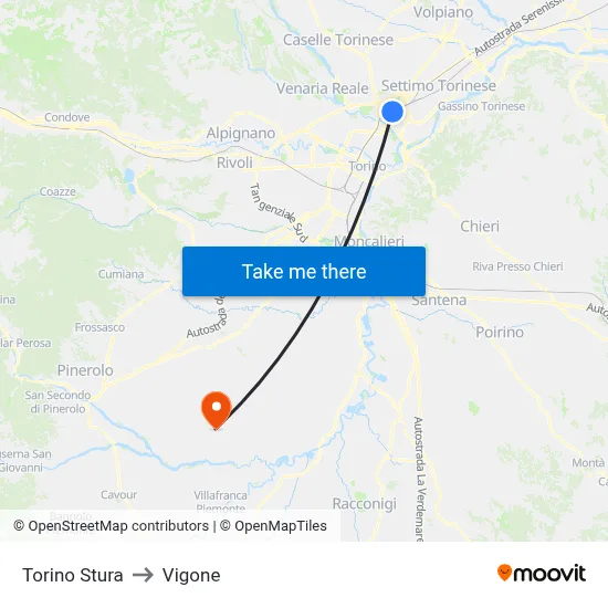Turin Stura to Vigone map