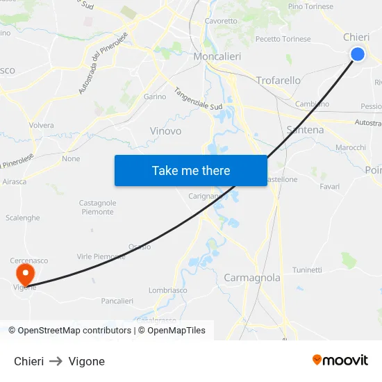 Chieri to Vigone map