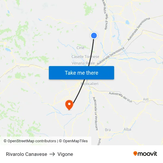 Rivarolo Canavese to Vigone map