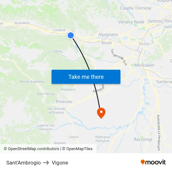 Saint Ambrose to Vigone map
