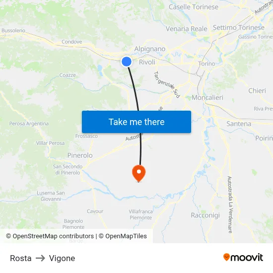 Rosta to Vigone map