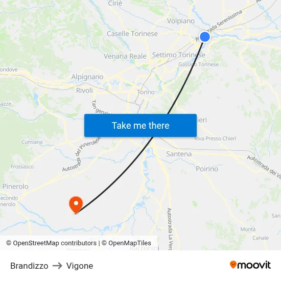 Brandizzo to Vigone map