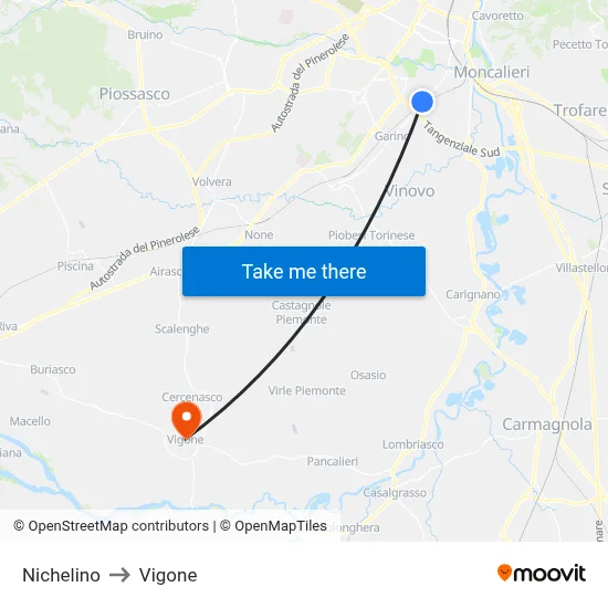Nichelino to Vigone map