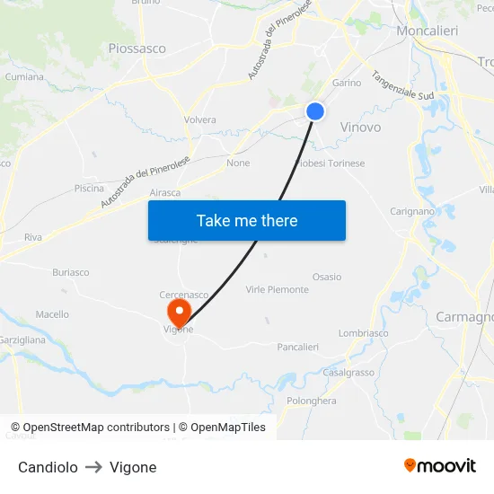 Candiolo to Vigone map