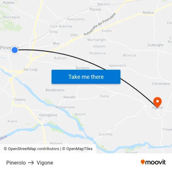 Pinerolo to Vigone map