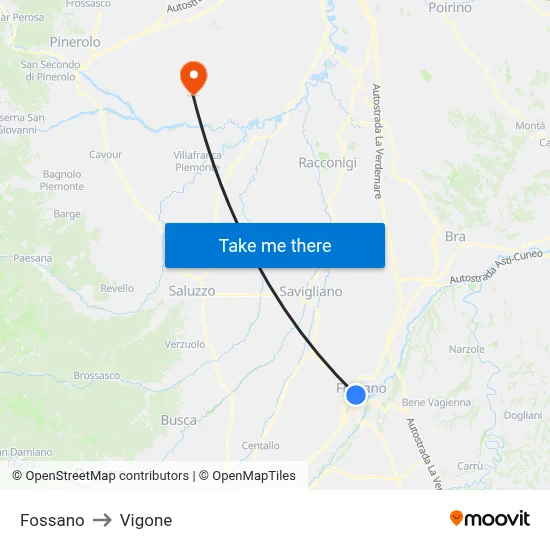 Fossano to Vigone map
