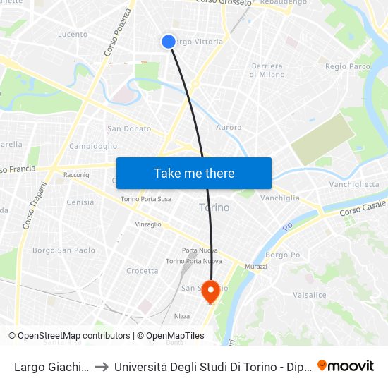 Largo Giachino Nord to Università Degli Studi Di Torino - Dipartimento Di Fisica map