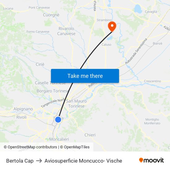 Bertola Cap to Aviosuperficie Moncucco- Vische map