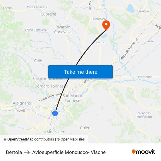 Bertola to Aviosuperficie Moncucco- Vische map