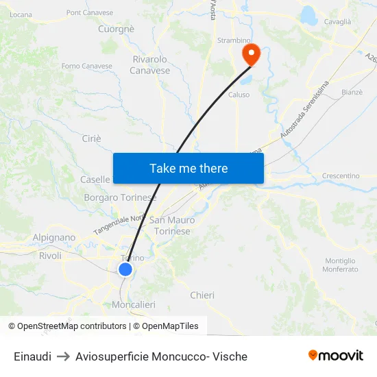 Einaudi to Aviosuperficie Moncucco- Vische map