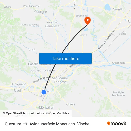 Questura to Aviosuperficie Moncucco- Vische map