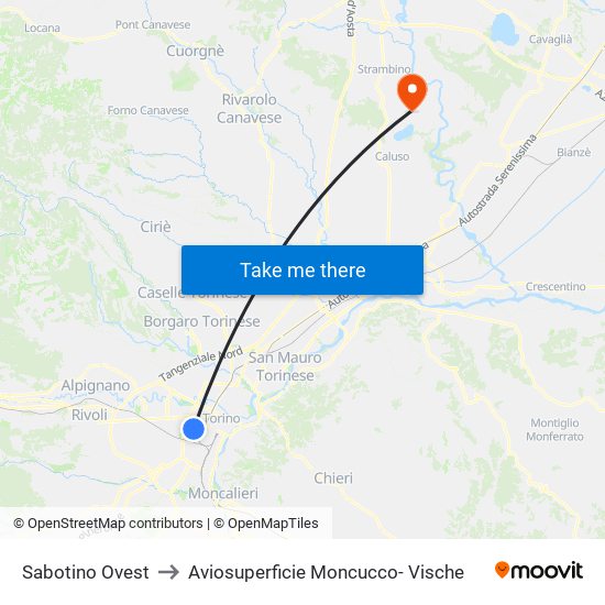 Sabotino Ovest to Aviosuperficie Moncucco- Vische map